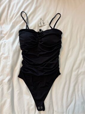 Express Black Ruched One-Piece Bodysuit